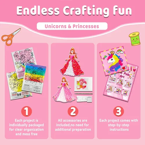 Miniatura 3 de 7july Caja de manualidades de unicornio, 12 divertidas artes y manualidades para niños de 4 a 8 años, juguetes creativos educativos, proyectos