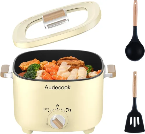 Miniatura 8 de Audecook Hot Pot Eléctrico, Multicocina antiadherente portátil de 2.5 L para 1-3 personas, sartén eléctrica de viaje con textura de panal con Negro
