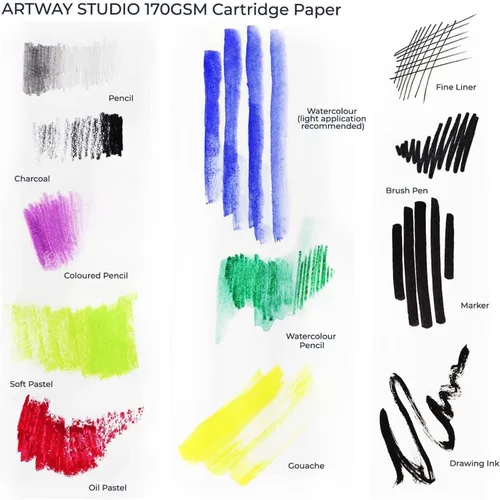 Miniatura 6 de Artway Studio - Cuaderno de bocetos A4 con espiral - Retrato - 96 caras/48 páginas de papel de cartucho de 6.00 oz/m² - Cuaderno de bocetos negro