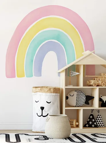 Miniatura 6 de Vinilo adhesivo para pared, diseño de acuarela, arcoíris, despegar y pegar (pequeño, 29.5 pulgadas de ancho x 24 pulgadas de alto, coral)