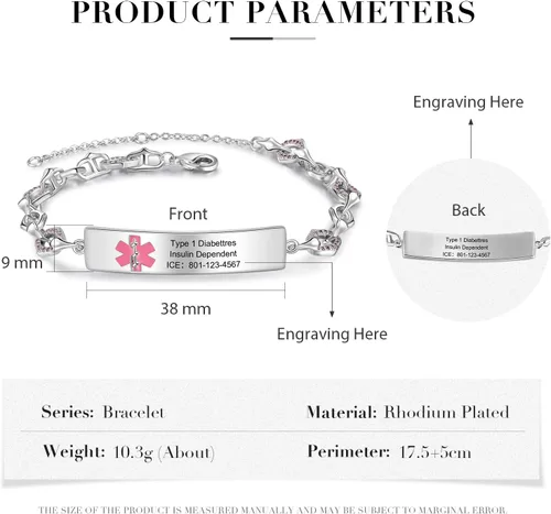 Miniatura 2 de Pulseras de identificación médica personalizadas de acero inoxidable para mujeres