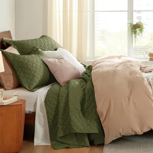 Miniatura 4 de Bedsure Colchas de tamaño King: colchas ligeras tamaño King con patrón de tejido de canasta, ropa de cama suave, colcha de edredón verde oliva