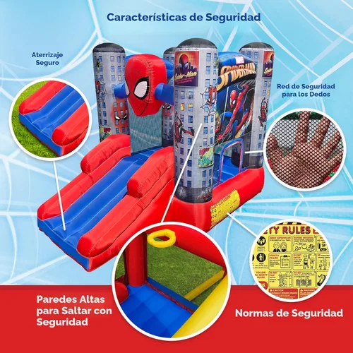 Miniatura 4 de Funormous Marvel Spider-Man Casa de Rebote Inflable con Tobogán, Castillo Hinchable de Spiderman para Niños, Interior y Exterior, Plus Soplador