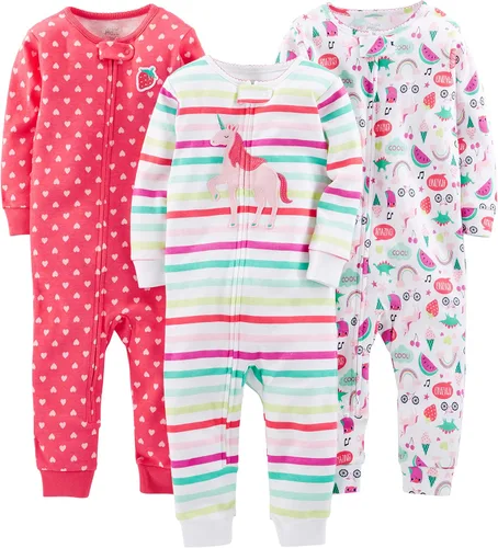 Simple Joys by Carter's Toddlers and Baby Girls' Snug-Fit Footless Cotton Pajamas, Pack of 3