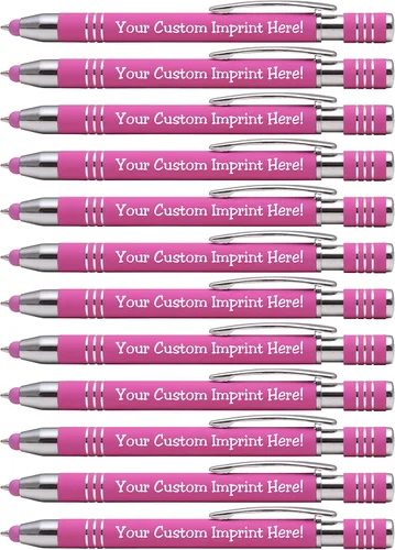 ExpressDesigns™ - Bolígrafos personalizados de tacto suave con lápiz capacitivo personalizado de metal impreso - Tinta negra - Mensaje impreso de