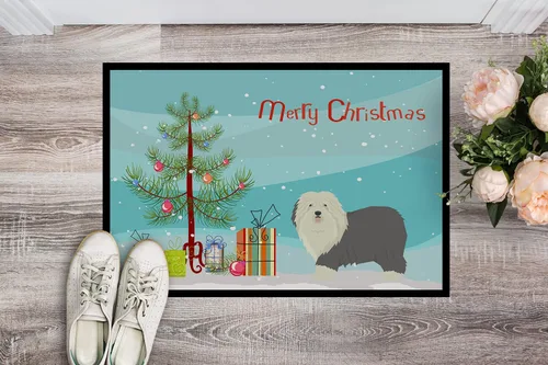 Miniatura 2 de Caroline's Treasures CK3552JMAT - Felpudo de árbol de Navidad con diseño de perro pastor inglés antiguo, 24 x 36 pulgadas, tapete para puerta