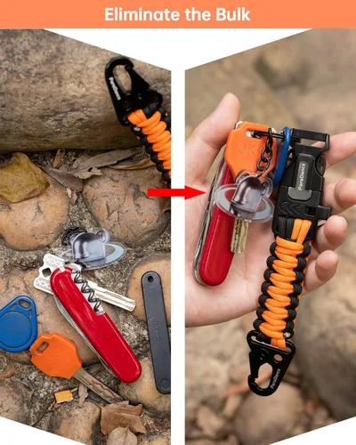 Miniatura 4 de Survival Keychain Fire Starter w/Flint Striker Paracord Whistle Keyring for Hiking Camping Fishing Hunting