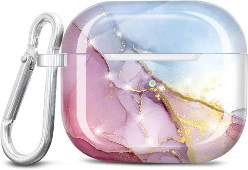 Miniatura 8 de Funda diseñada para AirPods 3, funda de mármol con purpurina brillante, protección completa, accesorios de piel de TPU para mujeres y niñas con azul