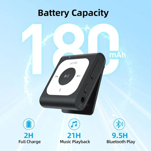 Miniatura 6 de AGPTEK 16GB Clip MP3 Player with Bluetooth, A53PL Portable Music Player with FM Radio, Shuffle, No Phone Needed, for Sports(Black)