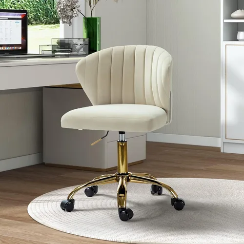 Miniatura 15 de TINA'S HOME Sillas de escritorio de oficina con ruedas y base dorada, moderna silla de oficina sin brazos de terciopelo, silla giratoria ajustable