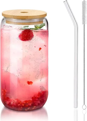 Vasos de vidrio con tapas y pajitas, 1 paquete, tazas de café de vidrio, taza de vidrio con tapa para café helado, batido, cóctel, cerveza, whisky,