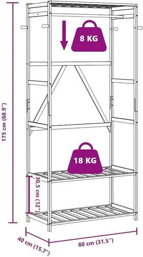 Miniatura 8 de Bamboo Clothes Rack, Heavy Duty Garment Rack with 3 Shelves and Hooks, Freestanding Closet Organizer for Bedroom, Hallway, Entryway, 31.5 x 15.7 x