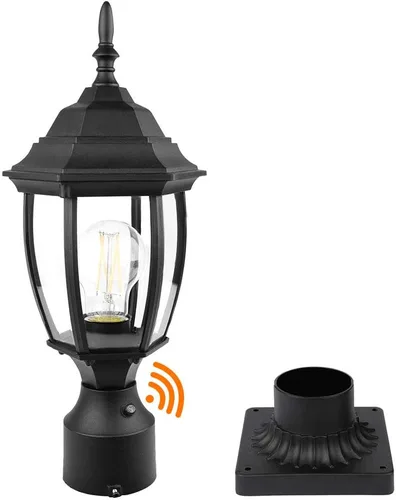 Miniatura 7 de Paquete de 2 luces de poste para exteriores con cableado fijo de 120V del anochecer al amanecer, lámpara de poste de aluminio impermeable con base