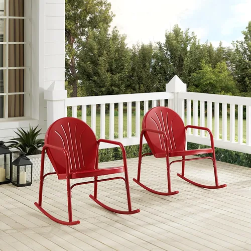 Miniatura 2 de Crosley Furniture Griffith - Juego de 2 mecedoras de metal retro para exteriores, para porche, terraza, balcón, patio trasero, rojo brillante