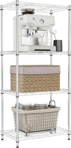 Miniatura 19 de IZEUK Estantes de almacenamiento de metal cromado de 5 niveles, estantería de alambre ajustable para cocina, baño, despensa, oficina, garaje, Cromo