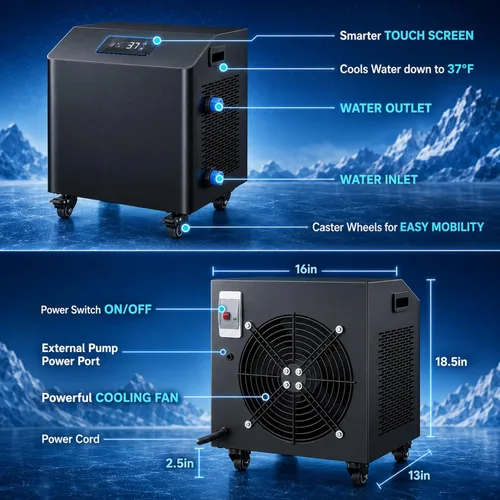 Miniatura 4 de Enfriador de agua para baño de hielo para bañeras frías, enfriador de inmersión en frío mejorado de 1 HP con filtro externo y bomba, bomba