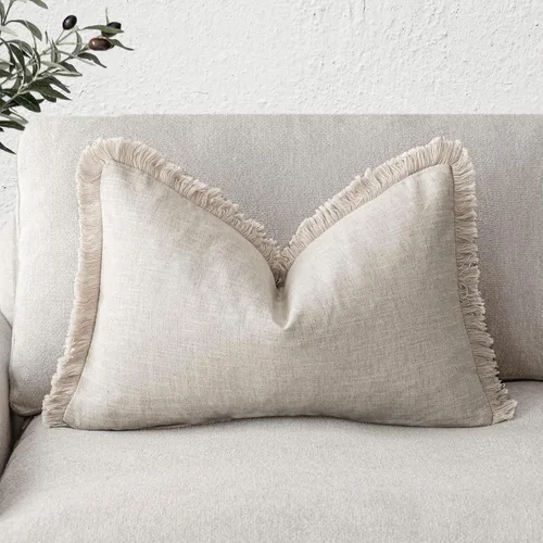 Miniatura 73 de Foindtower Fundas de almohada decorativas de lino con flecos, acogedora funda de cojín bohemia estilo farmhouse con borlas, funda de almohada