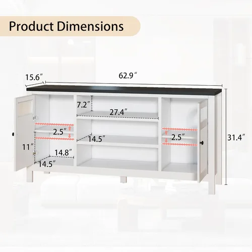 Miniatura 2 de Soporte de TV blanco con almacenamiento: centro de entretenimiento de 63 pulgadas de alto para televisores de hasta 70 pulgadas, consolas de TV