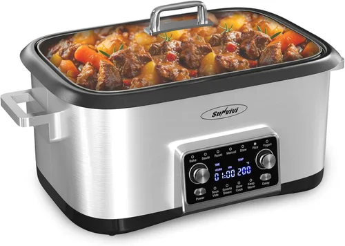 Sunvivi Olla de cocción lenta de 8 cuartos de galón, horno asador, multi-cocción programable 12 en 1 con calentador de alimentos, temporizador