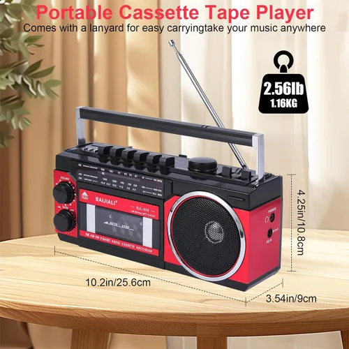 Miniatura 2 de Reproductor de casete portátil con radio AM/FM/SW y BT, Boombox para el hogar y viajes, grabación desde radio, reproducción a través de SD/USB