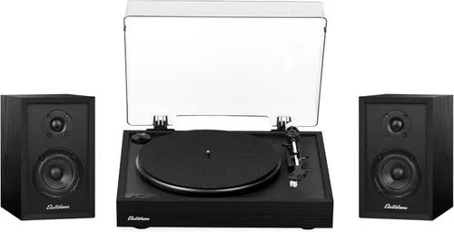 Electrohome Montrose - Reproductor de discos de vinilo inalámbrico actualizable con Berkeley, altavoces Bluetooth alimentados, tweeter de 1 pulgada