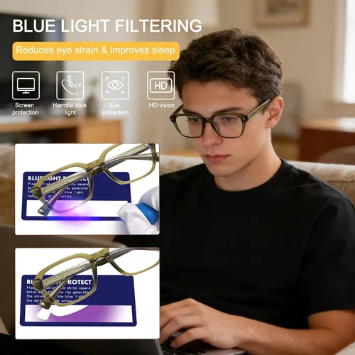 Miniatura 3 de Dollger Blue Light Glasses Men Vintage Thick-Framed Rectangle Non-Prescription, For Computer,Gaming, Phone Use