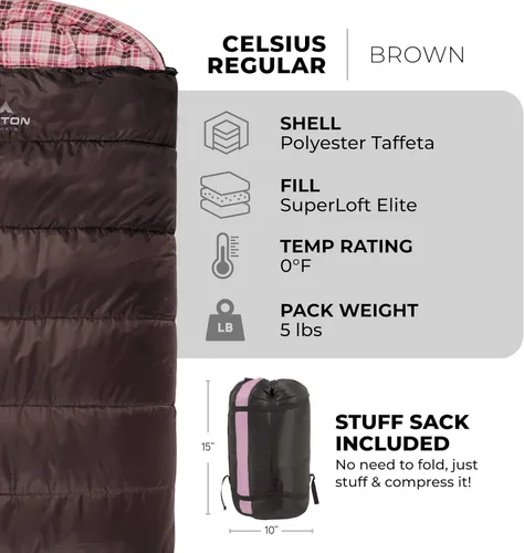 Miniatura 3 de Bolsas de dormir TETON Celsius Regular, 25F, 20F, 0F grados, bolsa para todo clima para adultos y niños, camping fácil y cálido, bolsa de viaje