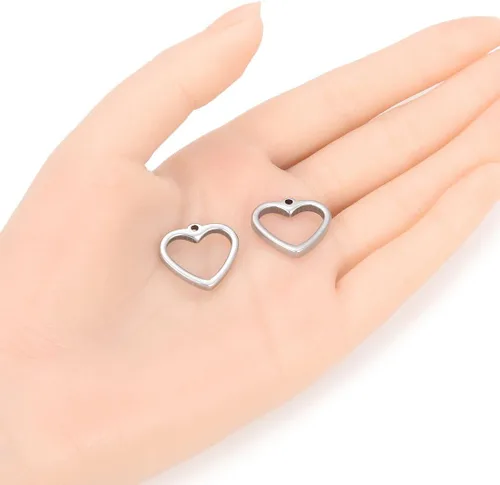 Miniatura 2 de 5 piezas Adabele de acero inoxidable de grado 304 quirúrgico resistente con parte trasera abierta de 0.787 in en forma de corazón, molde de bisel