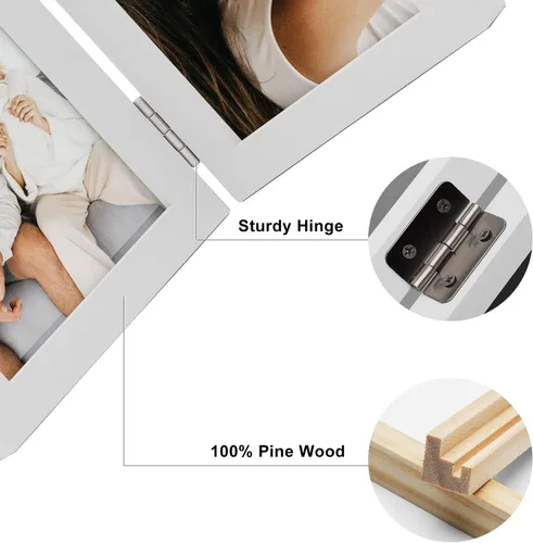 Miniatura 4 de Marcos de Fotos Dobles 4x4 con Bisagras Plegables en Negro para Colgar en la Pared o Poner en Mesa, Hechos de Madera de Pino con Vidrio Real P-44 *