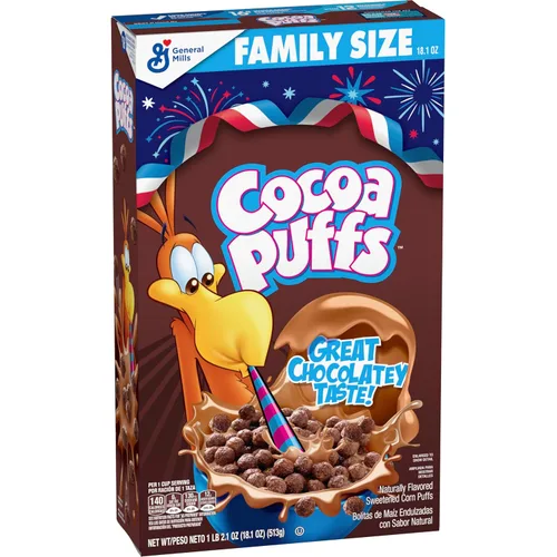 Miniatura 10 de Cocoa Puffs, cereales para el desayuno con sabor a chocolate, hechos con grano integral, bolsa resellable de 32 onzas