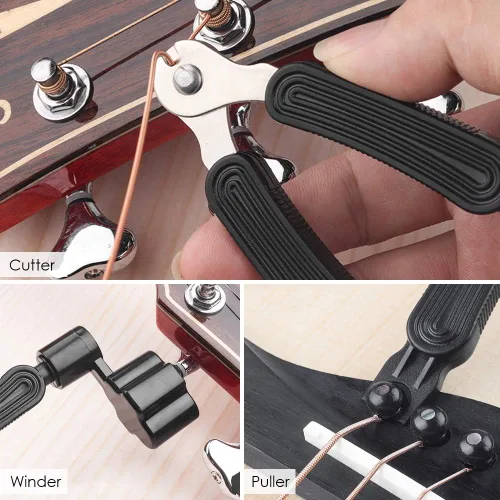 Miniatura 3 de Paquete de 3 cuerdas de guitarra acústica (oro, latón, multicolor) con púas de guitarra de celuloide, kit de bobinadora de cuerdas