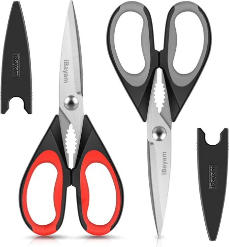 iBayam Tijeras de cocina multiusos resistentes, juego de utensilios de cocina, utensilios de cocina de acero inoxidable, herramientas de utilidad