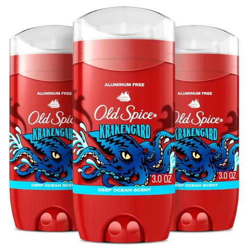 Old Spice Desodorante sin aluminio para hombres, protección contra olores 24/7, frescura 24/7 y aroma duradero, se pone transparente, Krakengard con