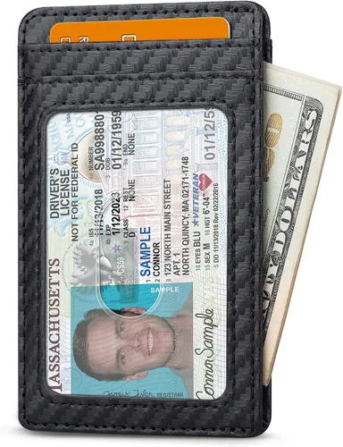 Miniatura 9 de Buffway Billetera delgada para hombre, minimalista con bolsillo frontal delgado, tarjetero de cuero con bloqueo RFID para viajes de trabajo
