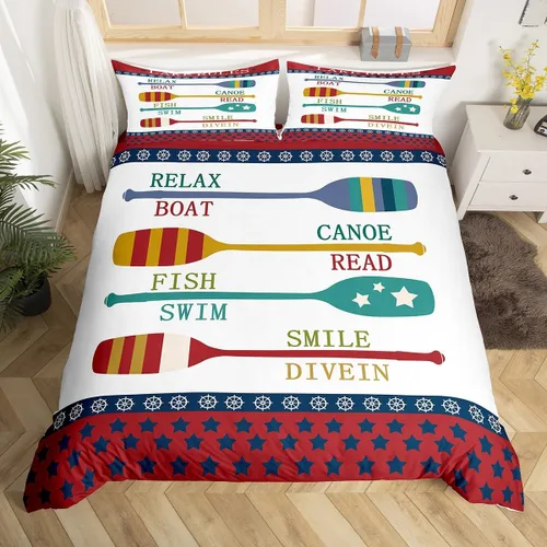 Miniatura 17 de Erosebridal Juego de ropa de cama individual con diseño de peces de lubina, la vida es mejor en el lago, funda de edredón para niños y niñas, funda