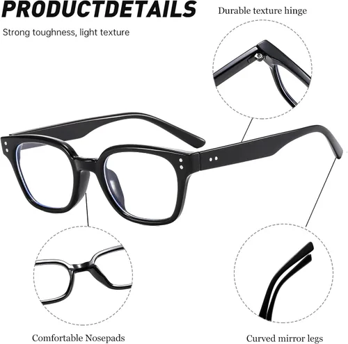 Miniatura 3 de LJCZKA Gafas cuadradas con bloqueo de luz azul para mujeres y hombres, lentes rectangulares retro de los años 90 para leer, enviar mensajes