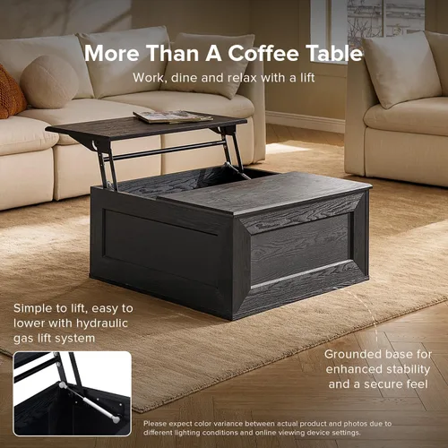 Miniatura 4 de Mopio Blake - Mesa de centro con tapa abatible y almacenamiento, mesa de centro cuadrada moderna de estilo rústico con parte superior fácil