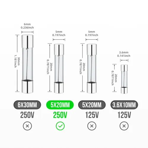 Miniatura 2 de (Paquete de 20) Fusible de soplado rápido de 0.5 A, fusibles de vidrio de 0.5 amperios 250 V, 0.2 x 0.78 pulgadas/0.197 x 0.787 in (0.5 amperios)