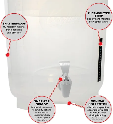 Miniatura 3 de Coopers DIY Beer Home Brewing - Kit de fabricación de cerveza artesanal de 6 galones con fermentador de cerveza patentado, hidrómetro de cerveza