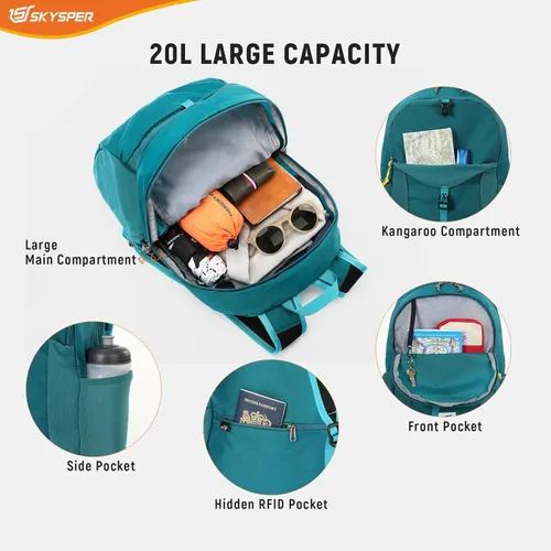 Miniatura 3 de SKYSPER Mochila pequeña de senderismo para hombres y mujeres, 20L, RFID, mochila plegable ultraligera y plegable, mochila de viaje ligera y plegable