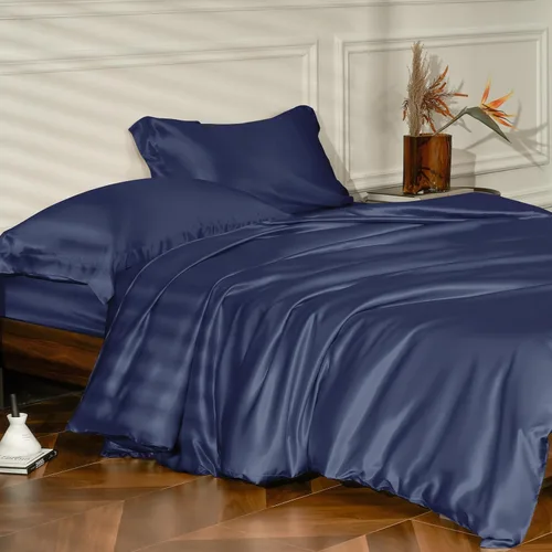 Miniatura 13 de THXSILK Juego de funda de edredón de seda de 25 momme, 4 piezas (1 funda de edredón + 1 sábana bajera + 2 fundas de almohada), juego de ropa de cama