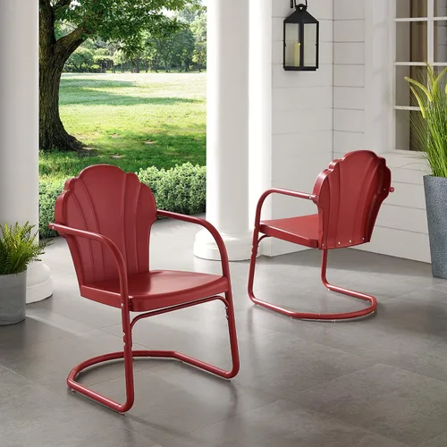 Miniatura 2 de Crosley Furniture Tulip - Juego de 2 sillas para exteriores, sillas de patio de metal retro para comedor, porche, terraza, balcón, satén rojo oscuro
