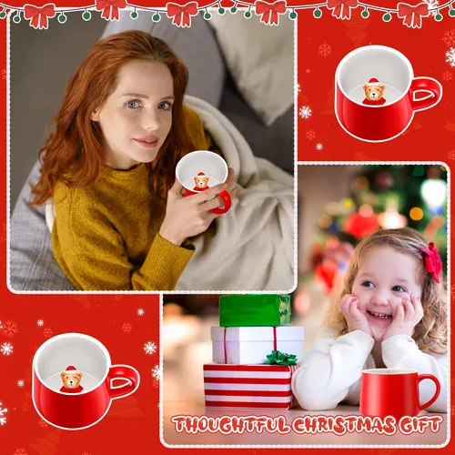 Miniatura 6 de Sliner Divertidas tazas de Navidad en 3D con animal en el interior, 13.5 onzas, hechas a mano, taza de café de cerámica, bonita figura de dibujos