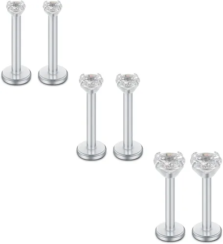 Miniatura 7 de SCERRING Anillos de labios de 16G con circonita cúbica transparente, Labret Monroe, anillo para labios, tragus, uñas, hélice, piercing de perno