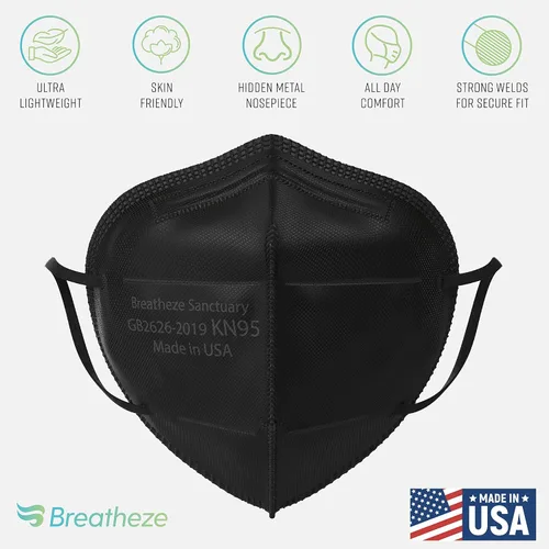 Miniatura 4 de Breatheze KN95 Face Masks Made in USA - Face Masks Disposable KN95 Mask - FDA Registered Masks Adulto 50 Pack Negro