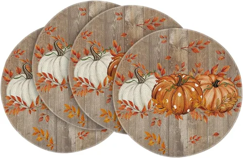 Miniatura 26 de Artoid Mode - Set de 2 manteles individuales de cuadros de búfalo con calabazas y hojas de eucalipto, manteles otoñales de 12x18 pulgadas para Azul