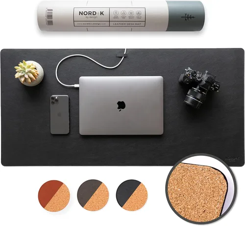 Miniatura 8 de Nordik - Tapete de Escritorio de Cuero de Corcho Organizador de Cables - Gris Plomizo 35 X 17 pulgadas - Tapete Premium Extendido para Mouse