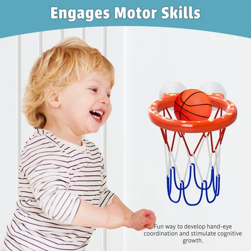 Miniatura 5 de MARPPY Juguetes de baño: aro de baloncesto para bañera para niños pequeños y niños, juguete de ducha sin moho con 4 bolas sin agujeros, divertidos
