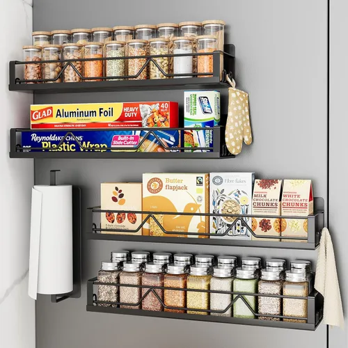 Miniatura 17 de Mystozer Paquete de 2 organizadores magnéticos para especias, ahorro de espacio para refrigerador y horno microondas, estante magnético