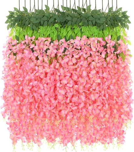 BLEUM CADE 36 Piezas Flores Colgantes de Glicina Falsa Rosa Profundo, 3.6 Pies/Pieza Guirnalda de Glicina Artificial, Flores Colgantes para Boda